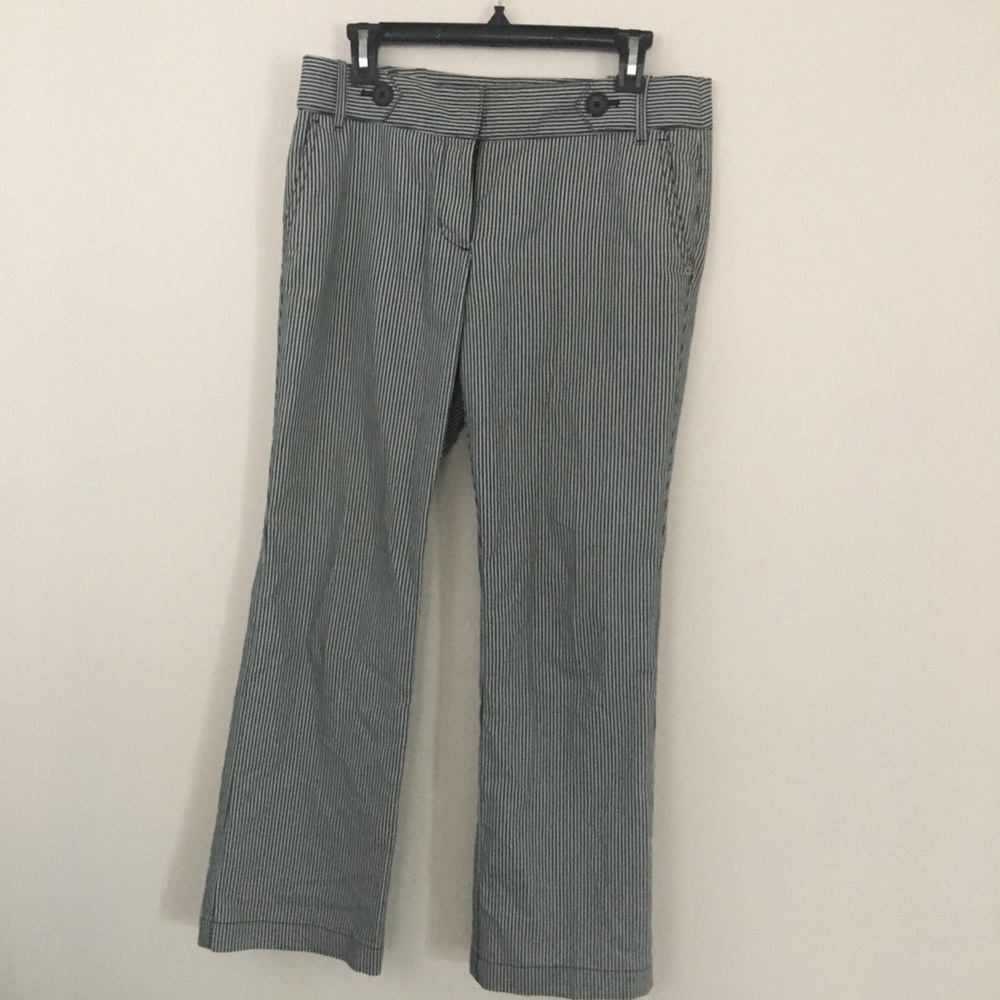Black and white striped trousers